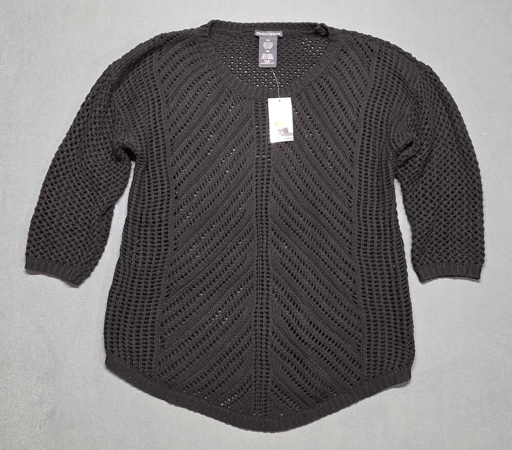 Chelsea & Theodore Womems Black Crochet Open Knit Sweater Top Layer 2X XXL